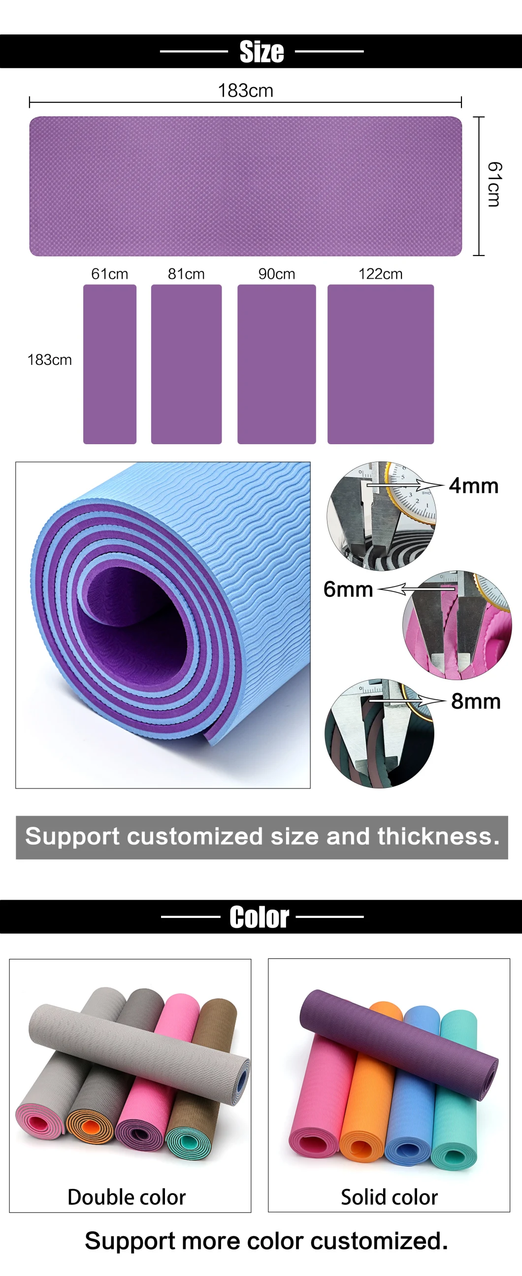 Factory Price High Elastic Yoga Mat Pilates Anti-Tear High Density Non Slip TPE Yoga Mat